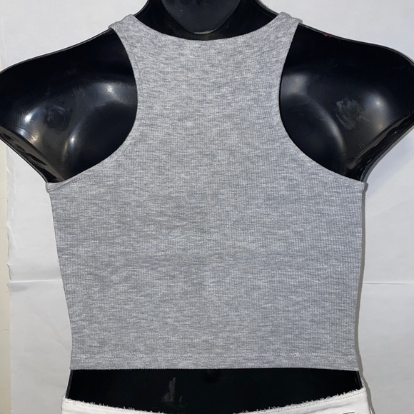 Gray Ribbed Racerback Crop Top - Picture 2 of 3